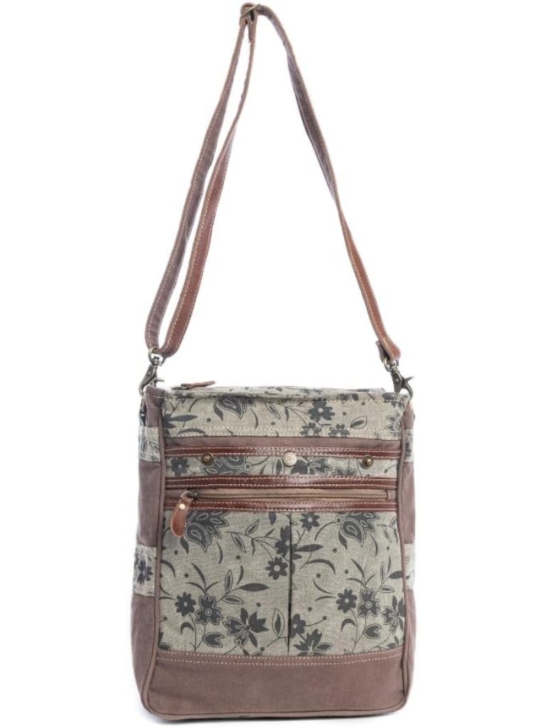 Shoulder Bag - Boho Design Leather And Canvas, Medium Handbags And Purses, Cross
